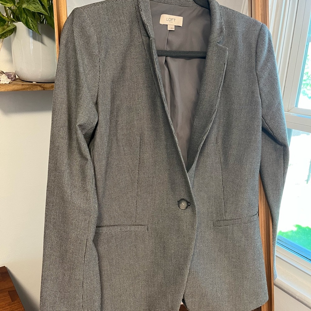 LOFT Gray Micro-Check Single-Button Blazer and matching pants